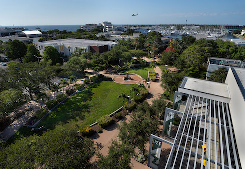 Aerial view of Harborwalk.